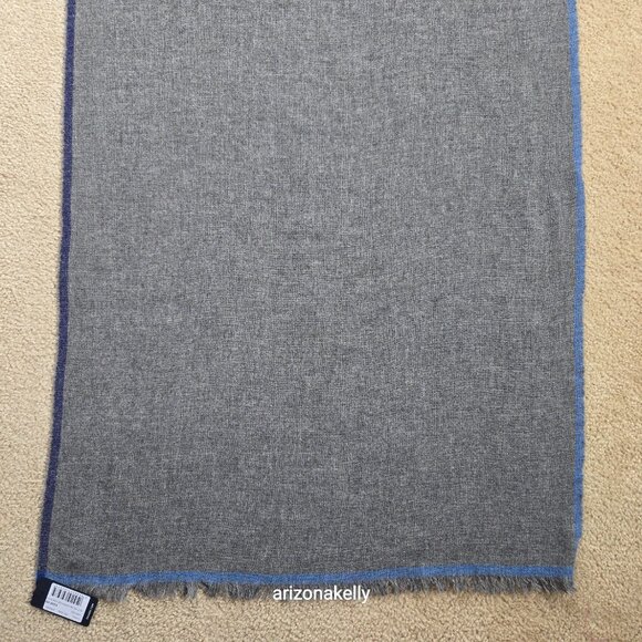 NWT Drake's Wool Cashmere Scarf Grey with Blue Border - Picture 2 of 16